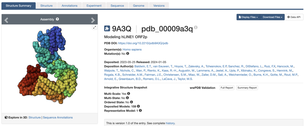 <I>Modeling hLINE1 ORF2p. Visit the Structure Summary to access structure information. </I>
